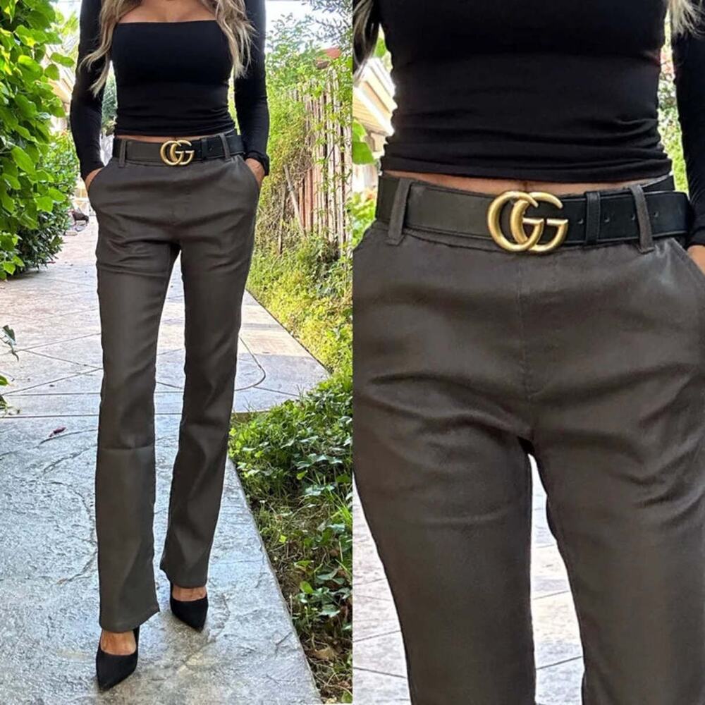 FLOG 25 Nansi Flare Pants Trousers Ary Olive Green 27.5 Inseam Stretch Luxury